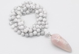 GMN4096 Hand-knotted 8mm, 10mm white howlite 108 beads mala necklace with pendant