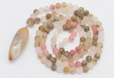 GMN4201 Hand-knotted 8mm, 10mm matte volcano cherry quartz 108 beads mala necklace with pendant