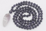 GMN4202 Hand-knotted 8mm, 10mm matte amethyst 108 beads mala necklace with pendant