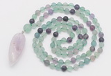 GMN4203 Hand-knotted 8mm, 10mm matte fluorite 108 beads mala necklace with pendant