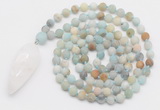 GMN4204 Hand-knotted 8mm, 10mm matte amazonite 108 beads mala necklace with pendant