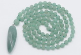 GMN4206 Hand-knotted 8mm, 10mm matte green aventurine 108 beads mala necklace with pendant