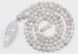 GMN4210 Hand-knotted 8mm, 10mm matte white crazy agate 108 beads mala necklace with pendant