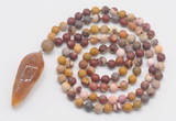 GMN4213 Hand-knotted 8mm, 10mm matte mookaite 108 beads mala necklace with pendant