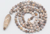 GMN4217 Hand-knotted 8mm, 10mm matte zebra jasper 108 beads mala necklace with pendant