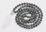 GMN4218 Hand-knotted 8mm, 10mm matte kambaba jasper 108 beads mala necklace with pendant