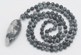 GMN4221 Hand-knotted 8mm, 10mm matte snowflake obsidian 108 beads mala necklace with pendant