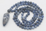 GMN4226 Hand-knotted 8mm, 10mm matte sodalite 108 beads mala necklace with pendant