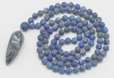 GMN4227 Hand-knotted 8mm, 10mm matte lapis lazuli 108 beads mala necklace with pendant