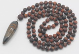 GMN4228 Hand-knotted 8mm, 10mm matte red tiger eye 108 beads mala necklace with pendant