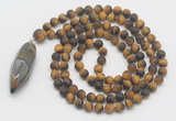 GMN4229 Hand-knotted 8mm, 10mm matte yellow tiger eye 108 beads mala necklace with pendant