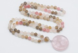 GMN4401 Hand-knotted 8mm, 10mm matte volcano cherry quartz 108 beads mala necklace with pendant