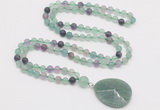 GMN4403 Hand-knotted 8mm, 10mm matte fluorite 108 beads mala necklace with pendant