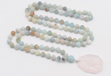 GMN4404 Hand-knotted 8mm, 10mm matte amazonite 108 beads mala necklace with pendant