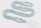 GMN4405 Hand-knotted 8mm, 10mm matte amazonite 108 beads mala necklace with pendant