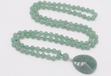 GMN4406 Hand-knotted 8mm, 10mm matte green aventurine 108 beads mala necklace with pendant