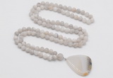 GMN4410 Hand-knotted 8mm, 10mm matte white crazy agate 108 beads mala necklace with pendant