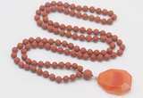 GMN4415 Hand-knotted 8mm, 10mm matte red jasper 108 beads mala necklace with pendant