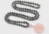 GMN4418 Hand-knotted 8mm, 10mm matte kambaba jasper 108 beads mala necklace with pendant