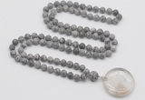 GMN4419 Hand-knotted 8mm, 10mm matte grey picture jasper 108 beads mala necklace with pendant