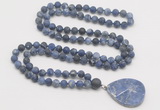 GMN4426 Hand-knotted 8mm, 10mm matte sodalite 108 beads mala necklace with pendant