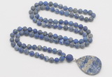 GMN4427 Hand-knotted 8mm, 10mm matte lapis lazuli 108 beads mala necklace with pendant