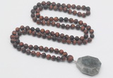 GMN4428 Hand-knotted 8mm, 10mm matte red tiger eye 108 beads mala necklace with pendant