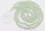 GMN4601 Hand-knotted 8mm, 10mm prehnite 108 beads mala necklace with pendant