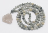 GMN4604 Hand-knotted 8mm, 10mm seaweed quartz 108 beads mala necklace with pendant