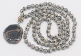 GMN4620 Hand-knotted 8mm, 10mm dalmatian jasper 108 beads mala necklace with pendant