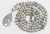 GMN4622 Hand-knotted 8mm, 10mm artistic jasper 108 beads mala necklace with pendant