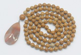 GMN4623 Hand-knotted 8mm, 10mm wooden jasper 108 beads mala necklace with pendant