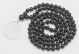 GMN4630 Hand-knotted 8mm, 10mm black obsidian 108 beads mala necklace with pendant