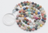 GMN4637 Hand-knotted 8mm, 10mm colorful gemstone 108 beads mala necklace with pendant