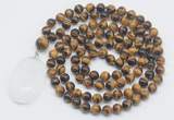 GMN4638 Hand-knotted 8mm, 10mm yellow tiger eye 108 beads mala necklace with pendant