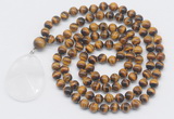 GMN4639 Hand-knotted 8mm, 10mm yellow tiger eye 108 beads mala necklace with pendant