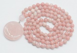 GMN4640 Hand-knotted 8mm, 10mm Chinese pink opal 108 beads mala necklace with pendant