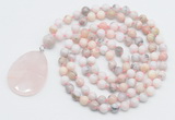 GMN4641 Hand-knotted 8mm, 10mm natural pink opal 108 beads mala necklace with pendant