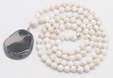 GMN4642 Hand-knotted 8mm, 10mm white howlite 108 beads mala necklace with pendant