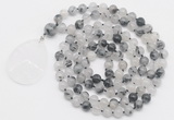 GMN4649 Hand-knotted 8mm, 10mm black rutilated quartz 108 beads mala necklace with pendant