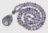 GMN4652 Hand-knotted 8mm, 10mm dogtooth amethyst 108 beads mala necklace with pendant