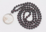 GMN4653 Hand-knotted 8mm, 10mm garnet 108 beads mala necklace with pendant