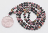 GMN4654 Hand-knotted 8mm, 10mm tourmaline 108 beads mala necklace with pendant