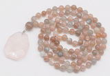 GMN4656 Hand-knotted 8mm, 10mm moonstone 108 beads mala necklace with pendant