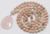 GMN4657 Hand-knotted 8mm, 10mm sunstone 108 beads mala necklace with pendant