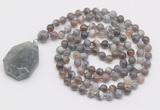 GMN4664 Hand-knotted 8mm, 10mm Botswana agate 108 beads mala necklace with pendant