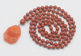 GMN4673 Hand-knotted 8mm, 10mm red jasper 108 beads mala necklace with pendant