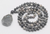 GMN4677 Hand-knotted 8mm, 10mm black water jasper 108 beads mala necklace with pendant