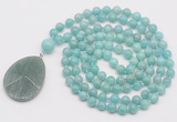 GMN4683 Hand-knotted 8mm, 10mm amazonite 108 beads mala necklace with pendant