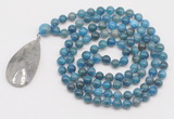 GMN4684 Hand-knotted 8mm, 10mm apatite 108 beads mala necklace with pendant